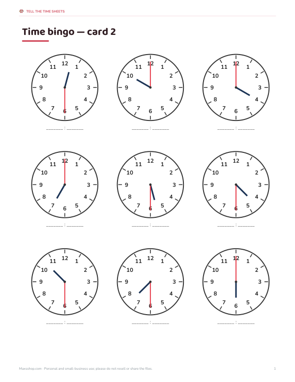 Preview of Printable Time Bingo Card 2