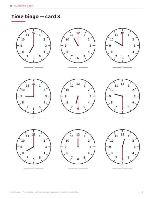 Preview of Printable Time Bingo Card 3