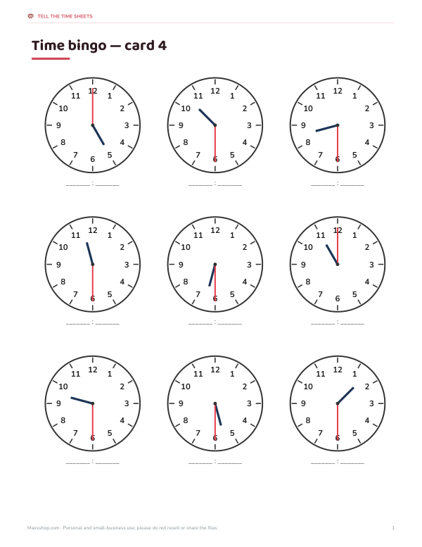 Preview of Printable Time Bingo Card 4