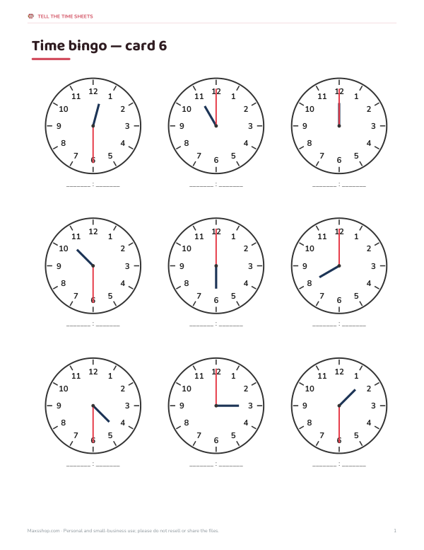 Preview of Printable Time Bingo Card 6
