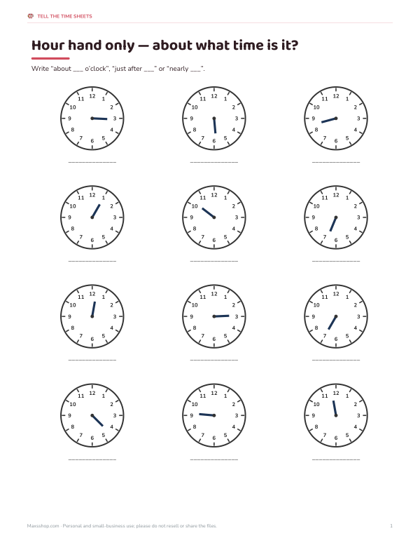 Preview of Hour Hand Only Time Practice Sheets